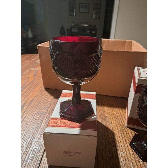 Vintage Avon 1982 1876 Cape Cod Ruby Red Water Goblets Set of 2 NOS w/ Box #2 - Picture 5 of 6